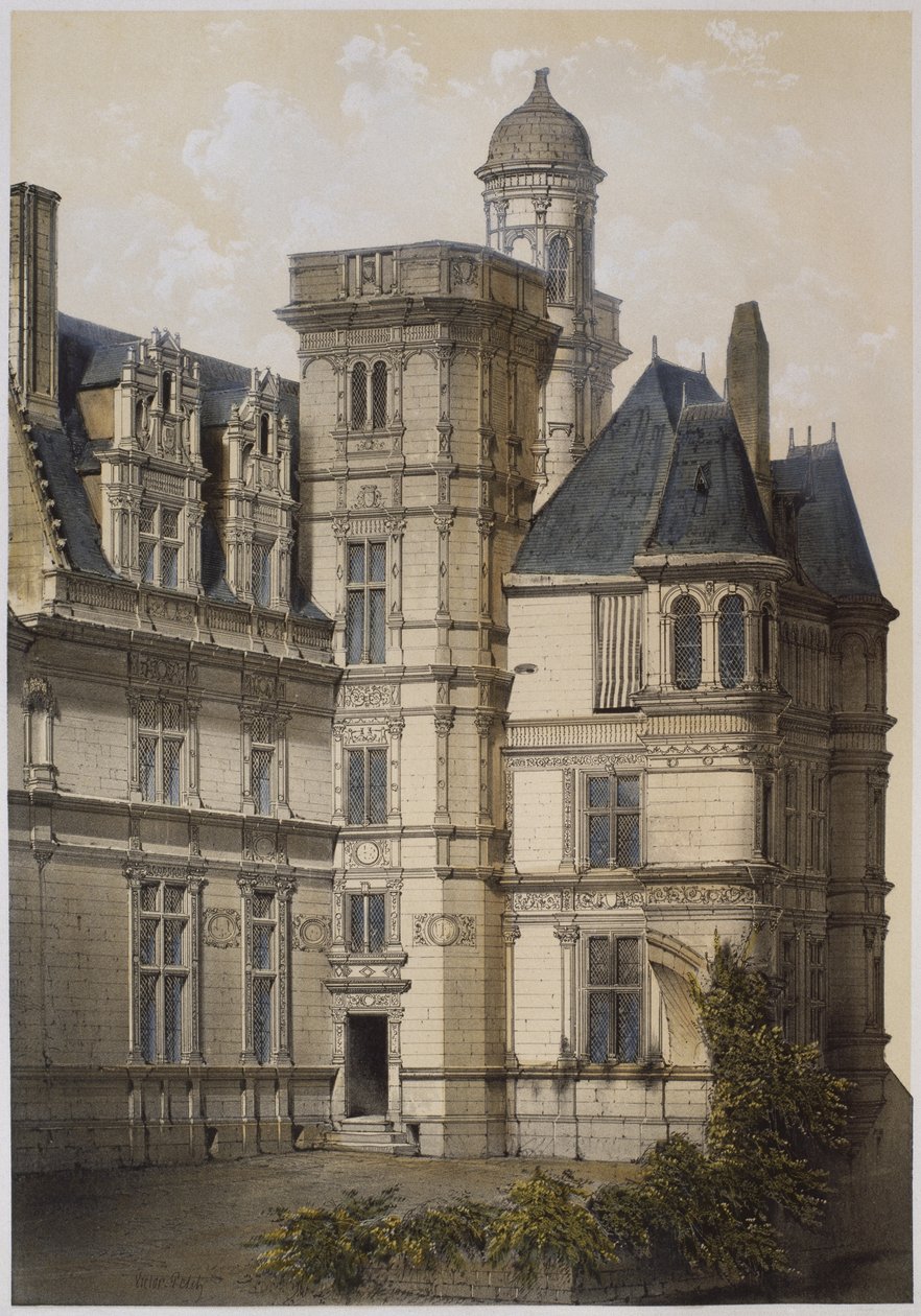 Hotel de Anjou, Angers, ilustração de &39;Os castelos do vale do Loire&39;, Paris, publicado Ch. Boivin, 1861 de Victor Jean Baptiste Petit