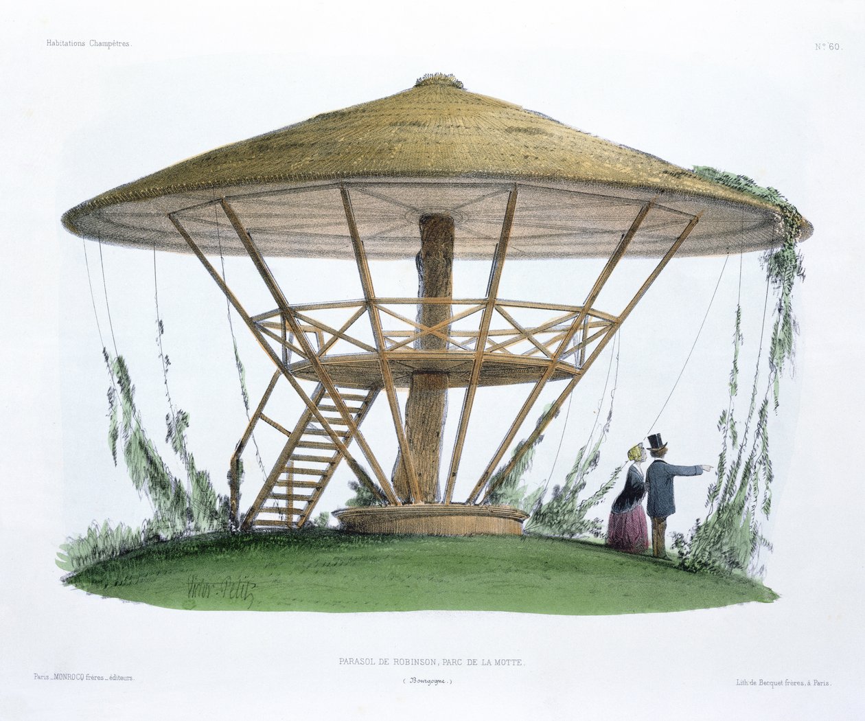 Parasol de Robinson, Parc de la Motte, Borgonha, de &39;Habitations Champetres&39;, gravado por Becquet Brothers, c.1855 de Victor Jean Baptiste Petit