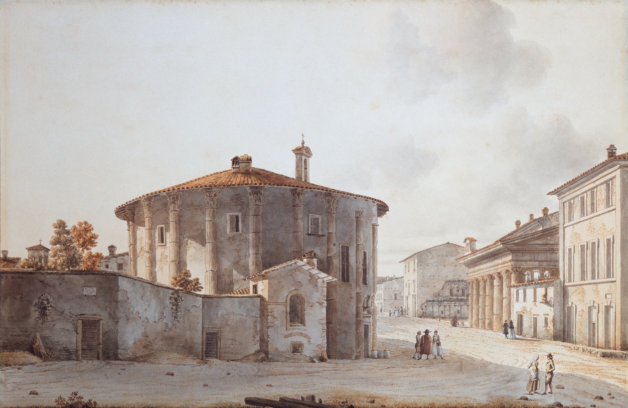 O Templo de Vesta e à direita o Templo de Portunus (desenho) de Victor Jean Nicolle