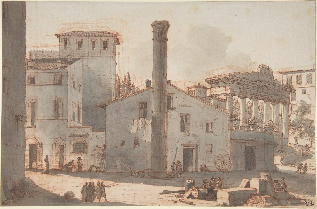 Vista do Fórum Romano com a Coluna de Focas e o Templo de Saturno de Victor Jean Nicolle