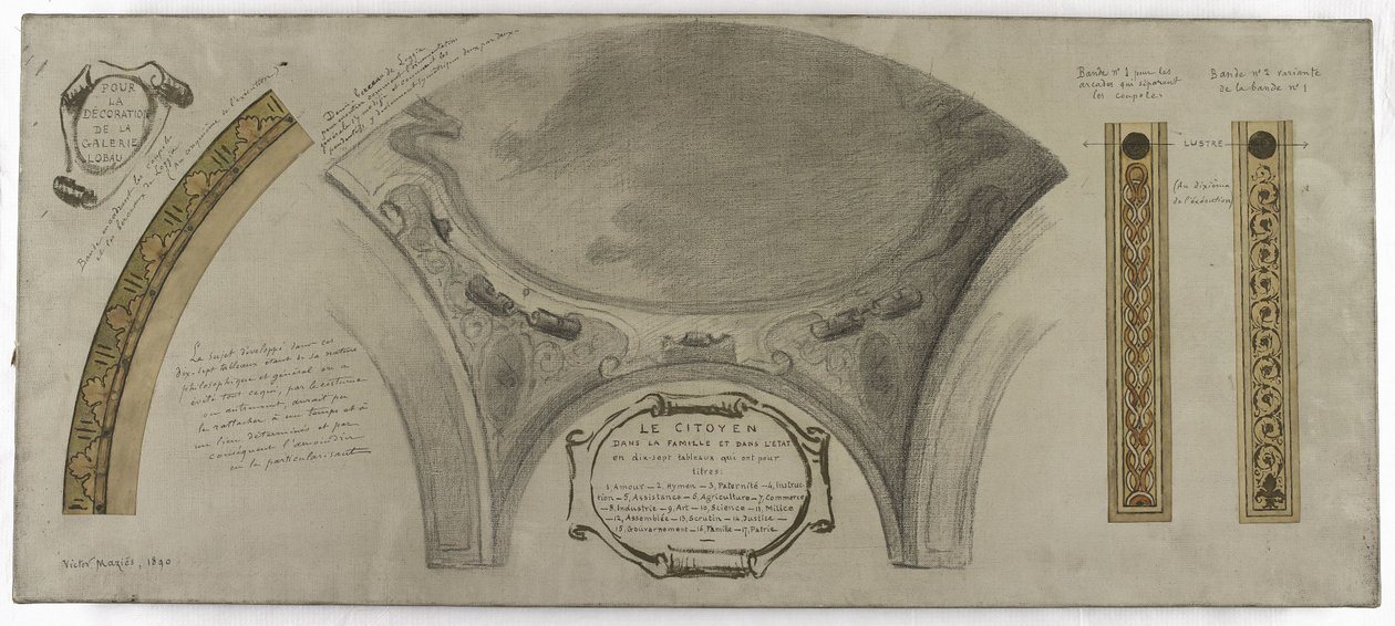 Esboço para a Galerie Lobau, Hôtel de Ville, Paris: Projeto ornamental para uma cúpula de Victor Jean Pierre Maziès