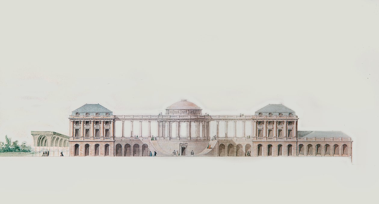 Primeiro projeto para o Chateau du Bouilh, Santo André de Cubzac, Aquitânia, c.1787 (caneta, tinta e wc) de Victor Louis