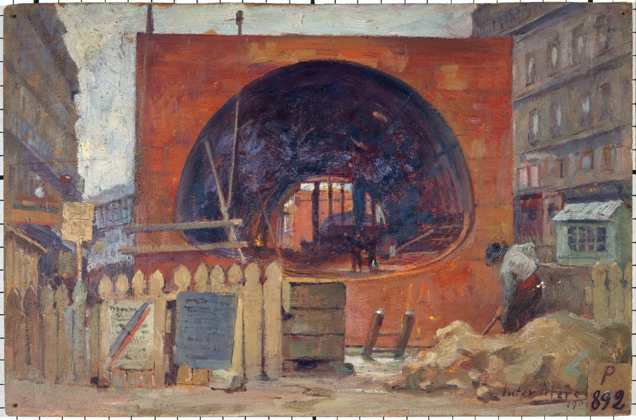 Os trabalhos da praça metropolitana de Saint-Michel em 1906, em 11-1906 (óleo) de Victor Marec