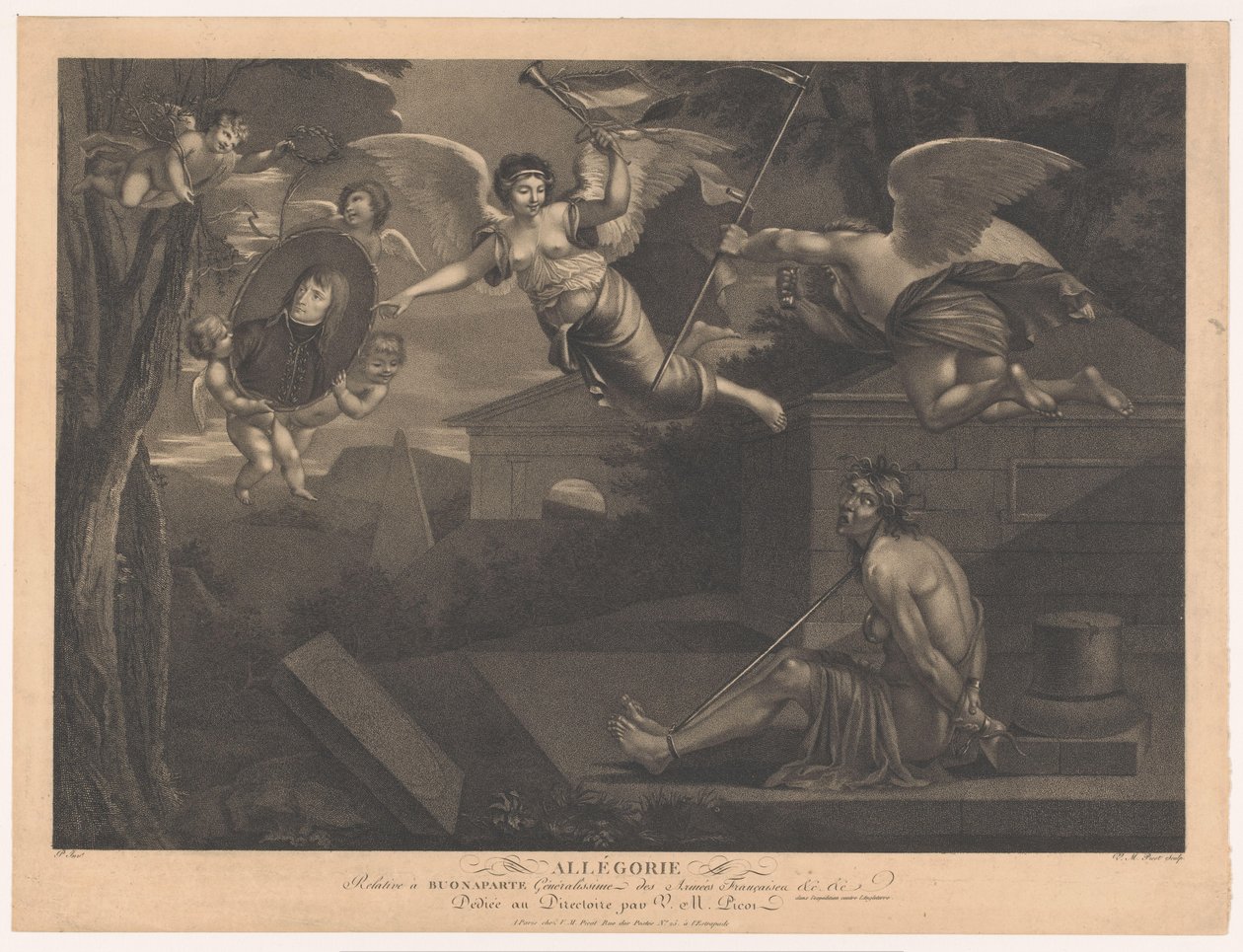 Alegoria de Napoleão I Bonaparte Alegoria relativa a Buonaparte Generalíssimo dos Exércitos Franceses (título no objeto) de Victor Marie Picot