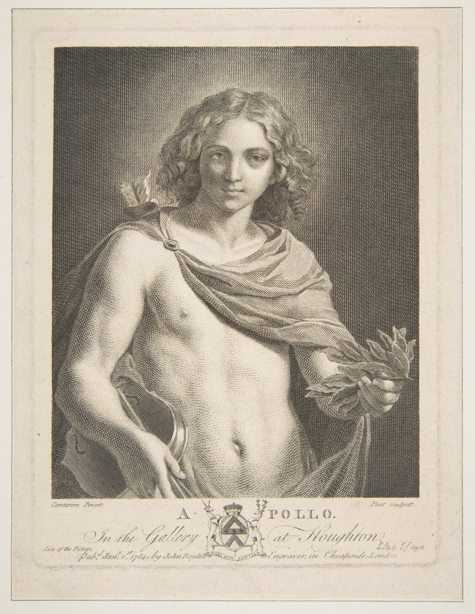 Apolo vestindo um manto e segurando um ramo de louro e violino, 1784. de Victor Marie Picot