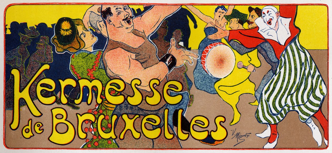 Estilo de vida. A quermess de Brussel (Carnaval), Bélgica. Cartaz de V. Mignot, Bélgica, c.1890 (cartaz) de Victor Mignot