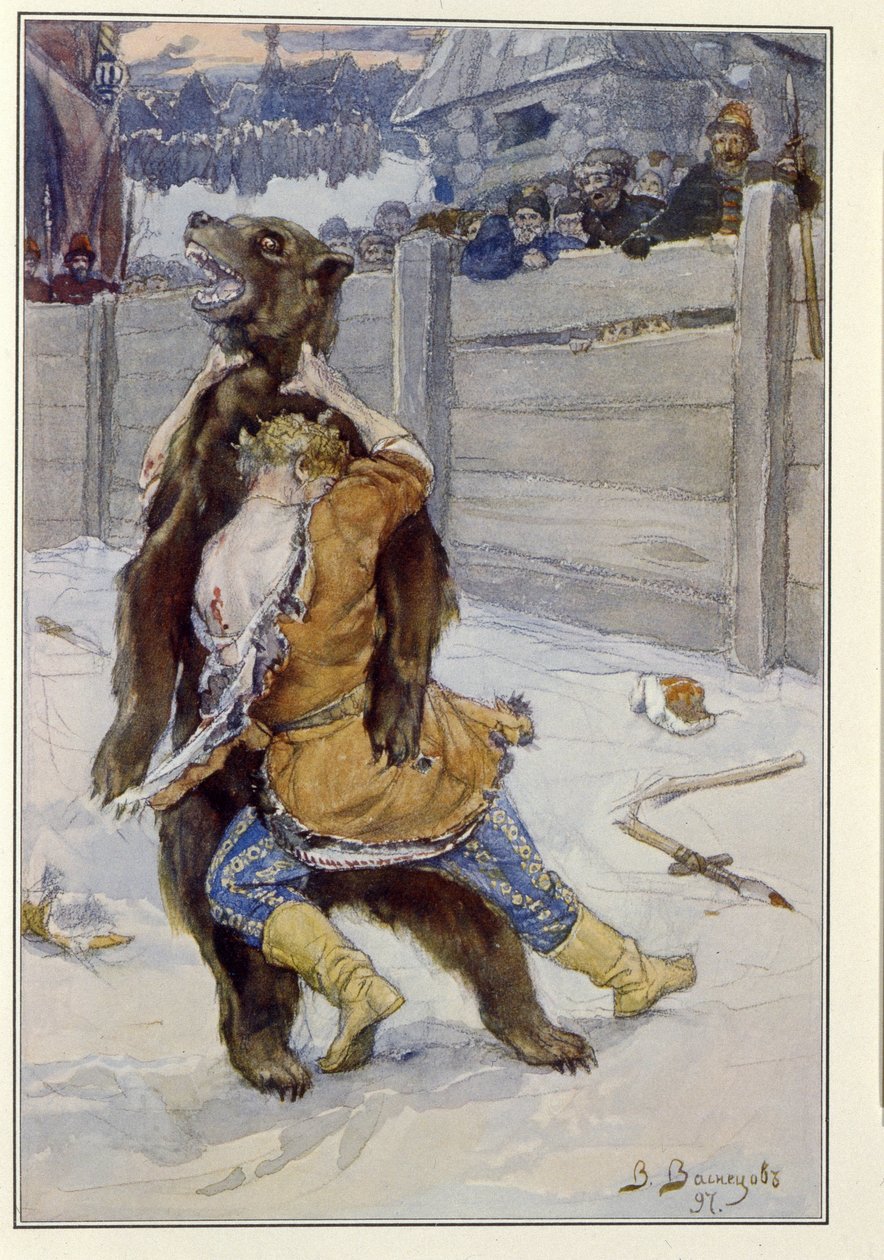 Luta de ursos na época do Czar Feodor I Ivanovich da Rússia (ou Theodore Ionovich) de Victor Mikhailovich Vasnetsov