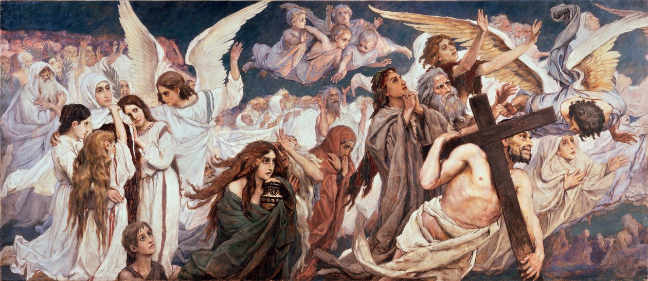 Devant le Paradis (Parte gauche) - Antes do paraíso (parte esquerda) - Pintura de Viktor Mikhaylovich Vasnetsov (1848-1926), óleo sobre tela de Victor Mikhailovich Vasnetsov