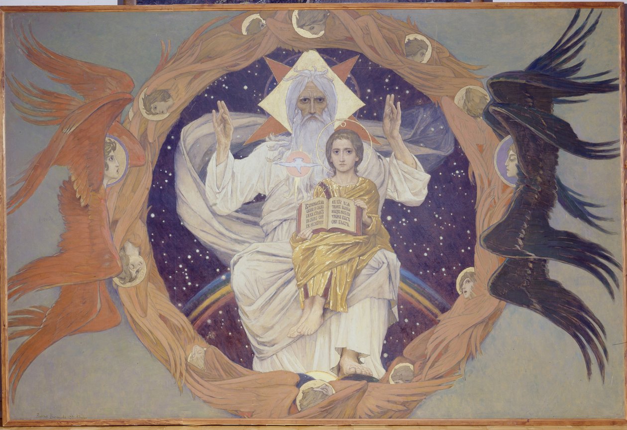 Santíssima Trindade, esboço preparatório para a Catedral de Alexander Nevsky em Varsóvia, 1907 de Victor Mikhailovich Vasnetsov