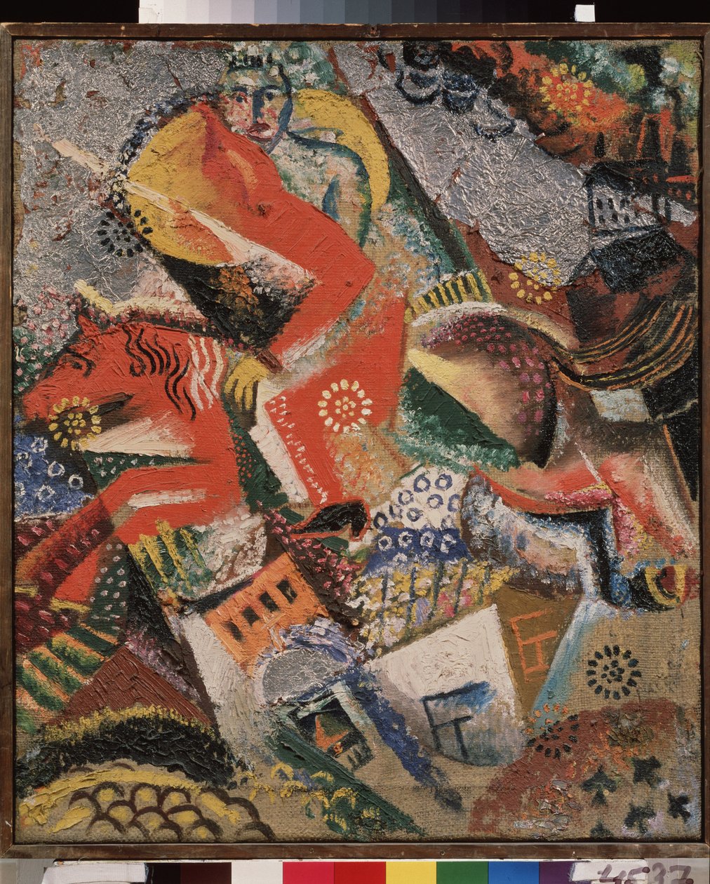 Composição com um cavaleiro vermelho. Pintura de Viktor (Victor) Nikandrovich Palmov (1888-1929), óleo sobre tela de Victor Nikandrovich Palmov