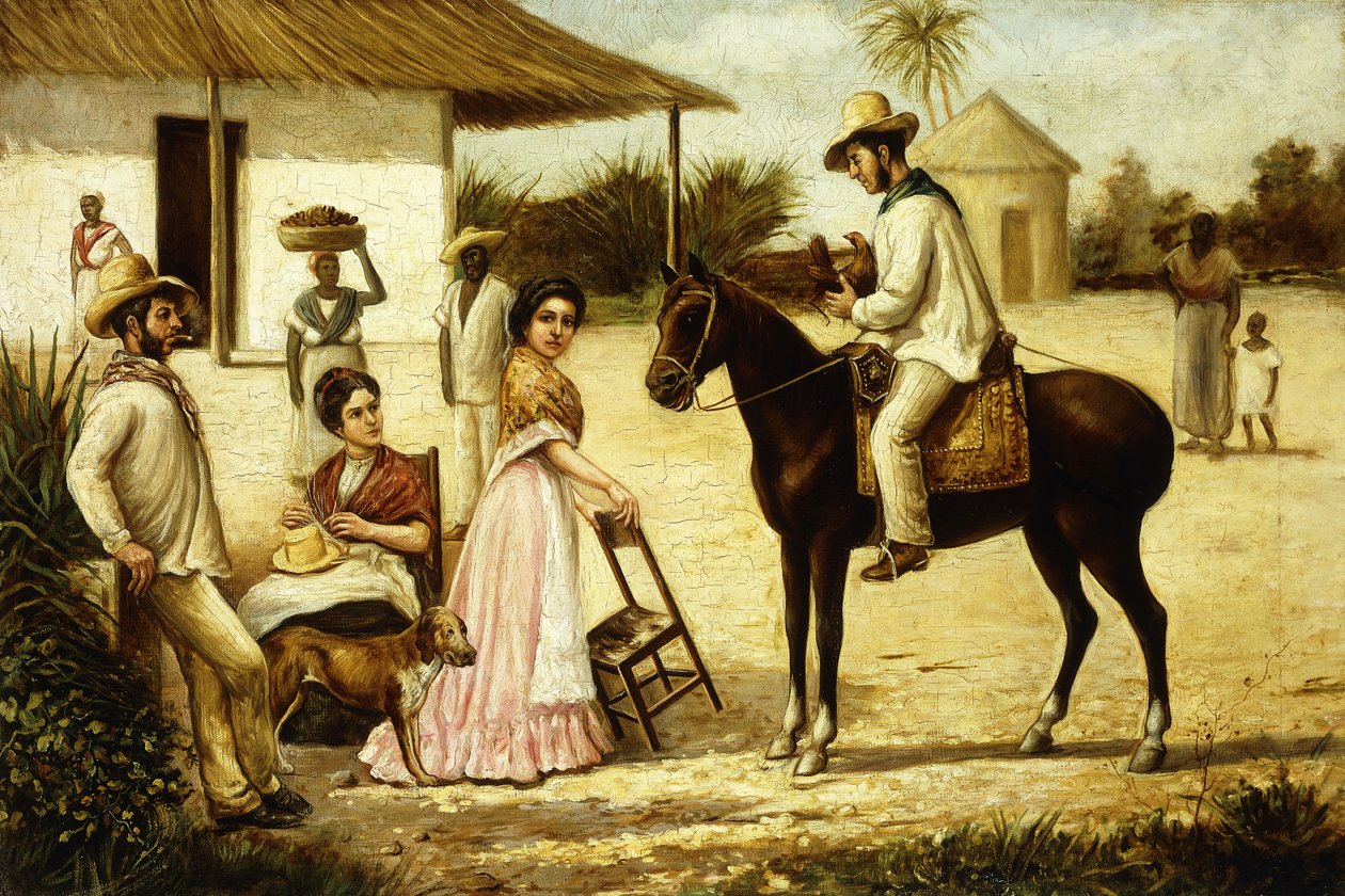 Família de camponeses à porta do celeiro; Família de Guajiros na porta de um Potrero, ca.1880 de Victor Patricio Landaluce