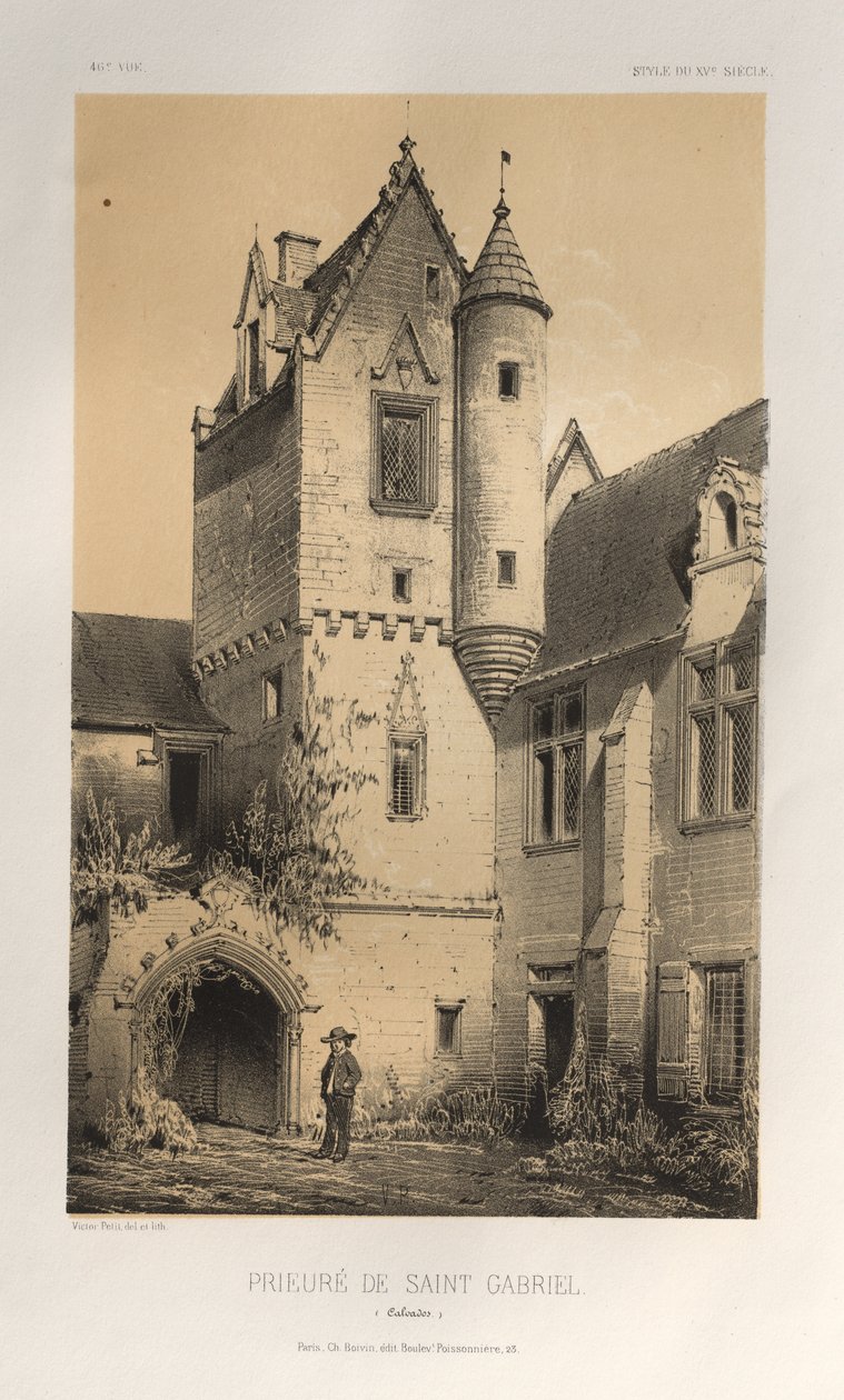Arquitetura pitoresca ou monumentos do século XV. E XVI. Séculos: Castelos da França dos séculos XV e XVI: Pl. 46, Priorado de São Gabriel (Calvados) de Victor Petit