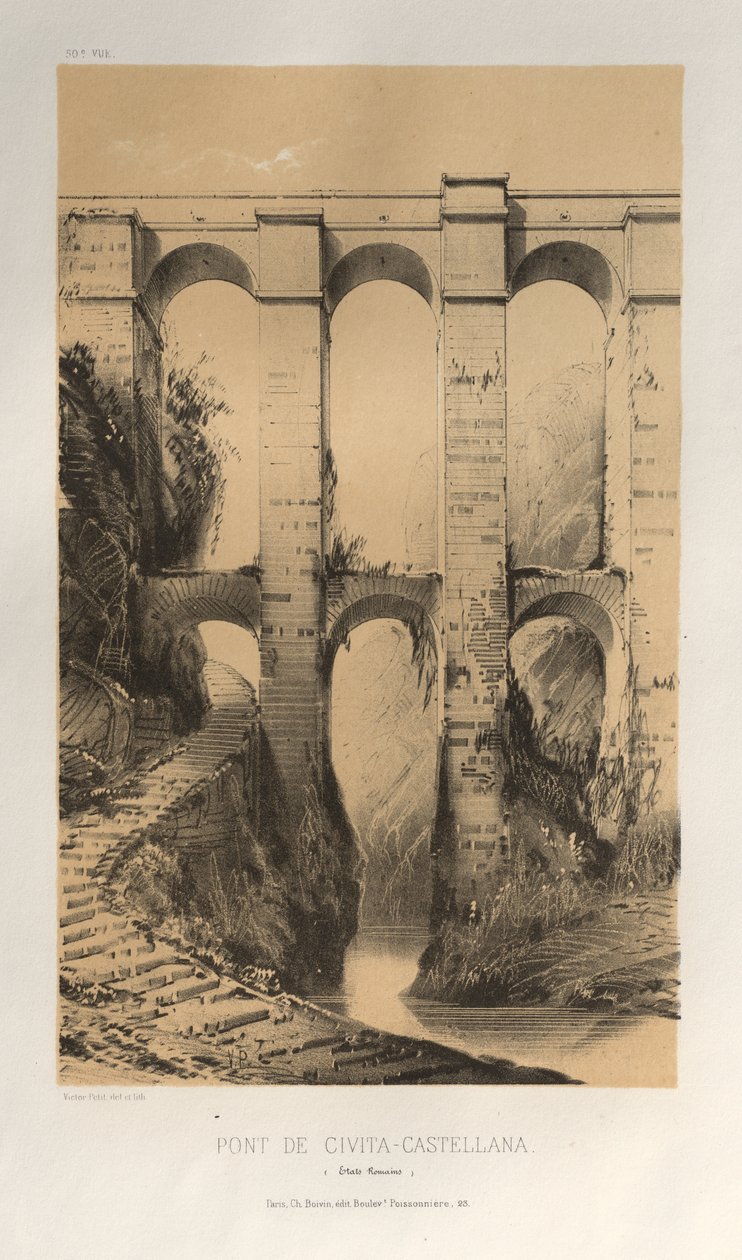 Arquitetura pitoresca ou monumentos do século XV. E XVI. Séculos: Castelos da França dos séculos XV e XVI: Pl. 50, Pont De Civita-Castellana (Estados Romanos) de Victor Petit