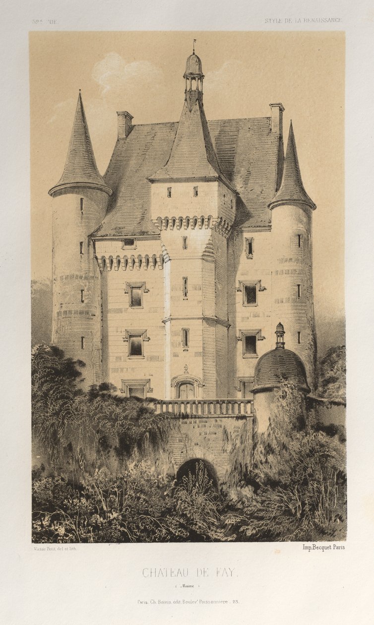 Arquitetura pitoresca ou monumentos do século XV. E XVI. Séculos: Castelos da França dos séculos XV e XVI: Pl. 52, Château De Fay (Maine) de Victor Petit