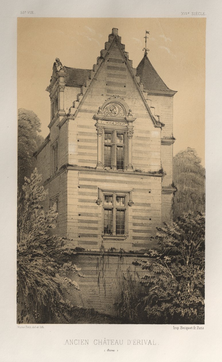 Arquitetura pitoresca ou monumentos do século XV. E XVI. Séculos: Castelos da França dos Séculos XV e XVI: Pl. 55, Castelo Velho de Érival (Aisne) de Victor Petit