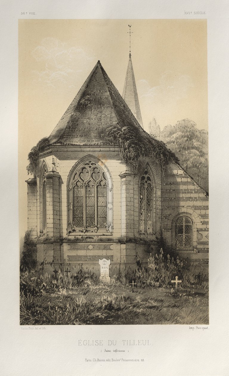 Arquitetura pitoresca ou monumentos do século XV. E XVI. Séculos: Castelos da França dos séculos XV e XVI: Pl. 56, Igreja Du Tilleul (Baixo Sena) de Victor Petit