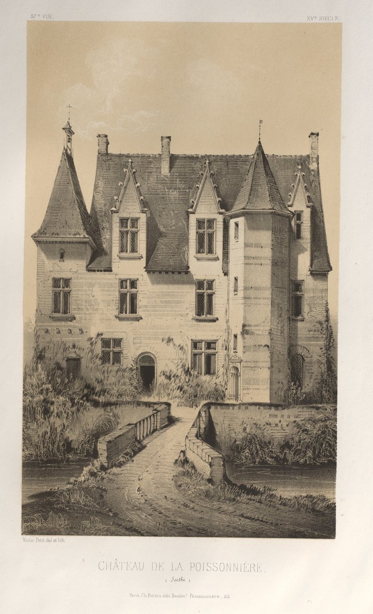 Arquitetura pitoresca ou monumentos do século XV. E XVI. Séculos: Castelos da França dos séculos XV e XVI: Pl. 57, Château De La Poissonnière (Sarthe) de Victor Petit