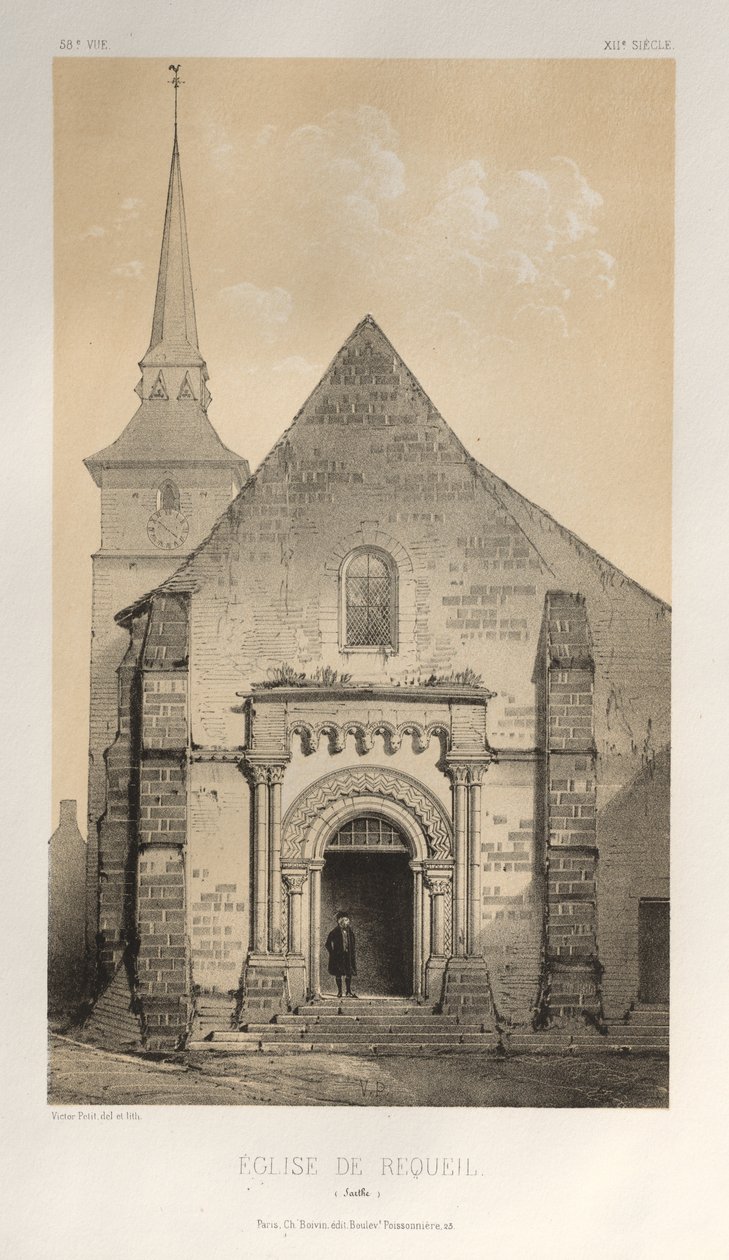 Arquitetura pitoresca ou monumentos do século XV. E XVI. Séculos: Castelos da França dos séculos XV e XVI: Pl. 58, Igreja De Requeil (Sarthe) de Victor Petit