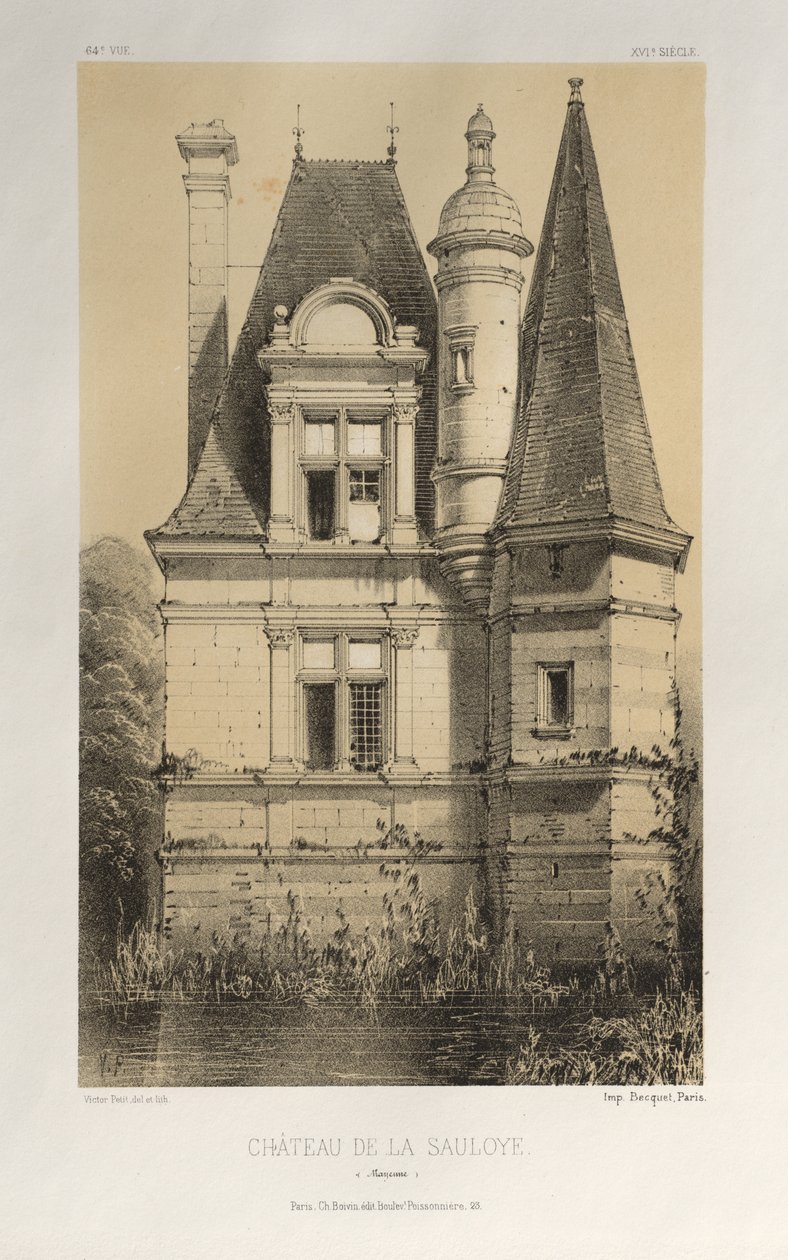 Arquitetura pitoresca ou monumentos do século XV. E XVI. Séculos: Castelos da França dos séculos XV e XVI: Pl. 64, Château De La Sauloye (Mayenne) de Victor Petit