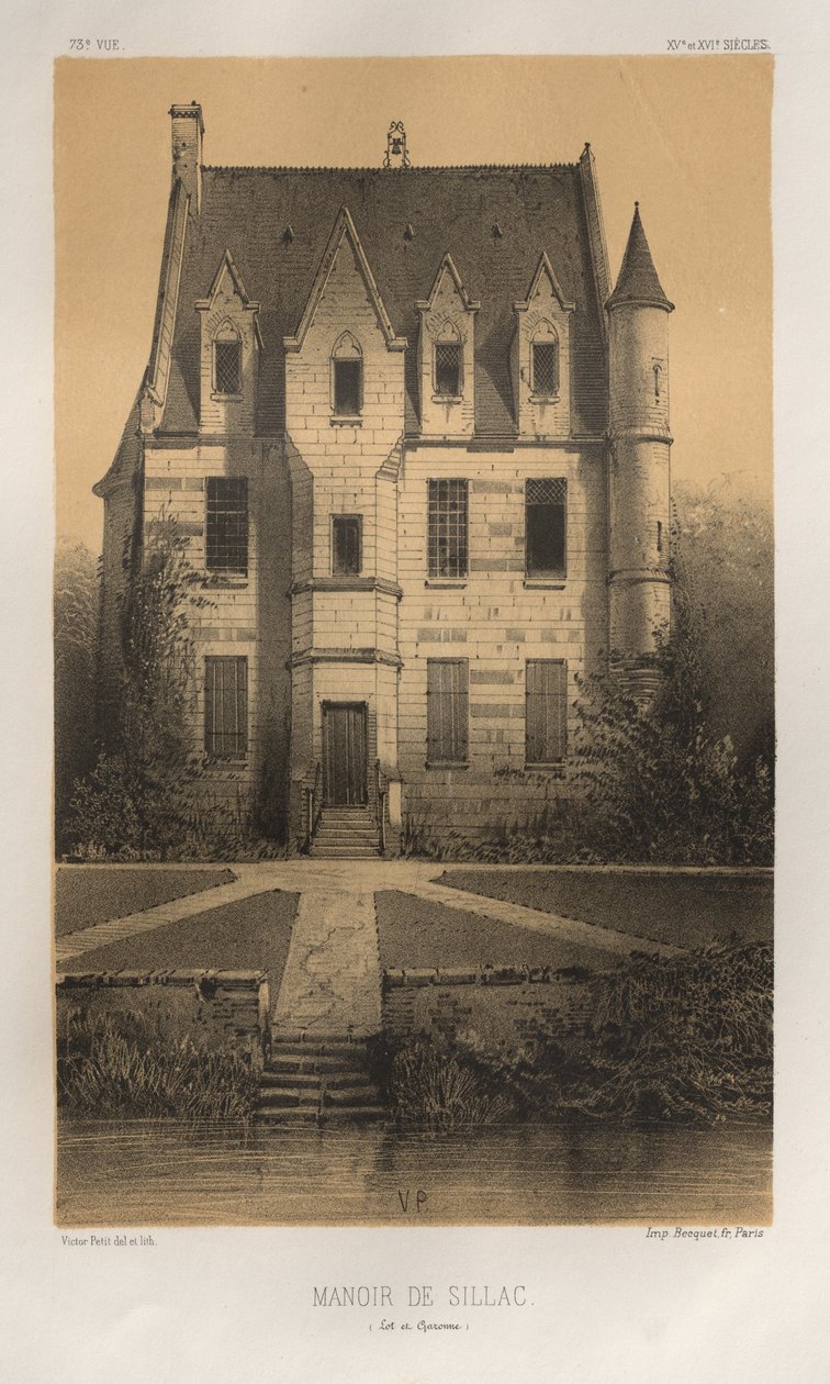 Arquitetura pitoresca ou monumentos do século XV. E XVI. Séculos: Castelos da França dos séculos XV e XVI: Pl. 73, Manoir De Sillac (Lot et Garonne) de Victor Petit