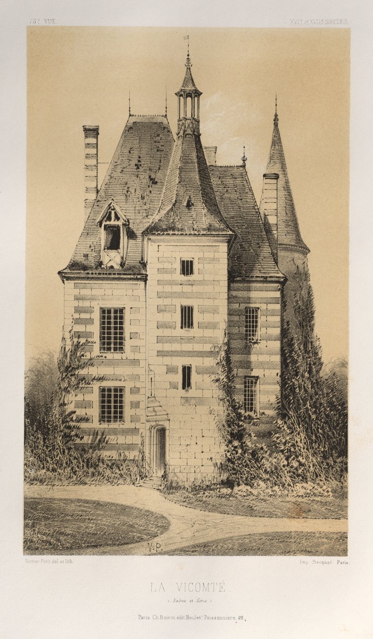 Arquitetura pitoresca ou monumentos do século XV. E XVI. Séculos: Castelos da França dos séculos XV e XVI: Pl. 75, La Vicomté (Saône et Loire) de Victor Petit