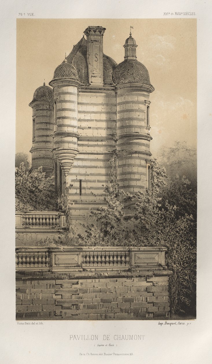 Arquitetura pitoresca ou monumentos do século XV. E XVI. Séculos: Castelos da França dos séculos XV e XVI: Pl. 76, Pavillon De Chaumont (Saône et Loire) de Victor Petit