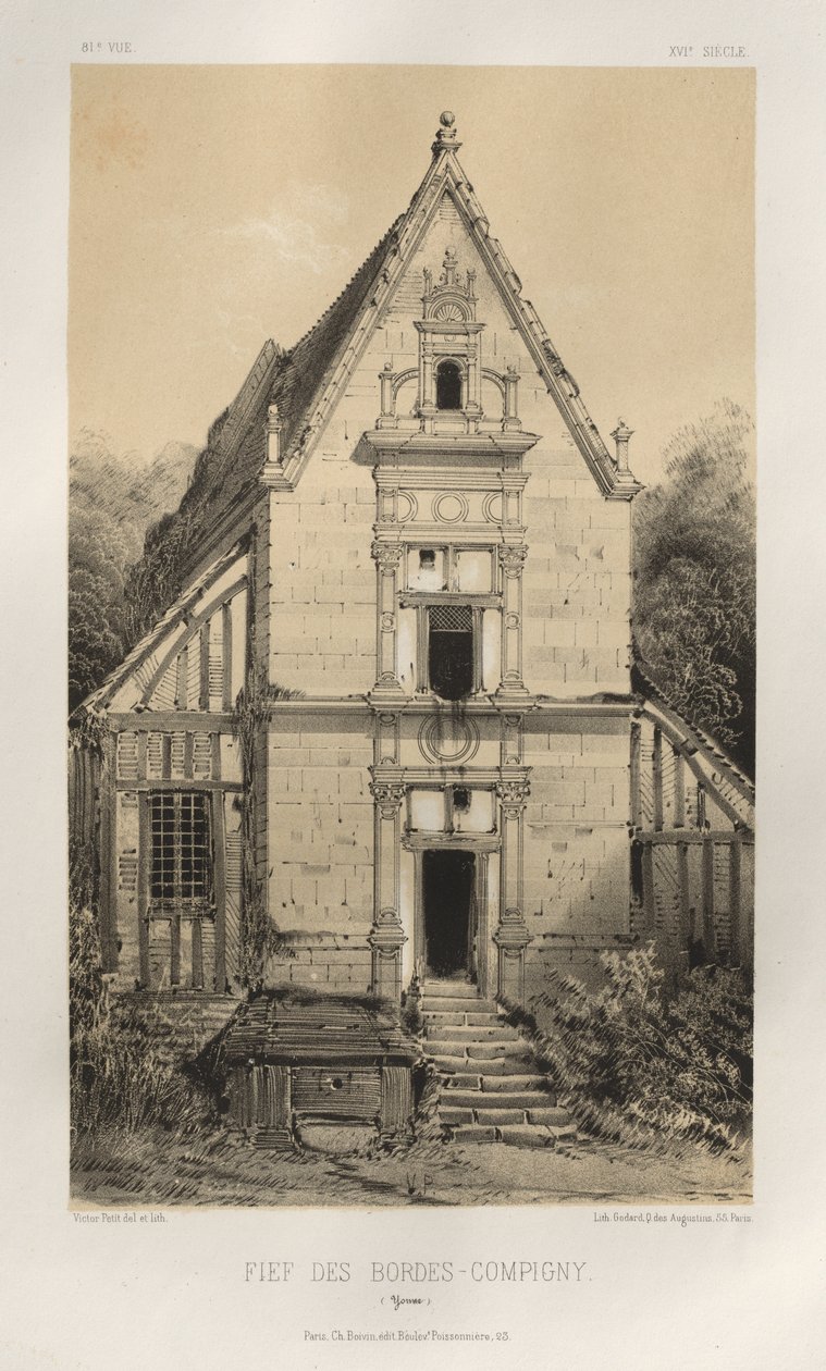Arquitetura pitoresca ou monumentos do século XV. E XVI. Séculos: Castelos da França dos séculos XV e XVI: Pl. 81, FIEf Des Bordes-Compigny (Yonne) de Victor Petit