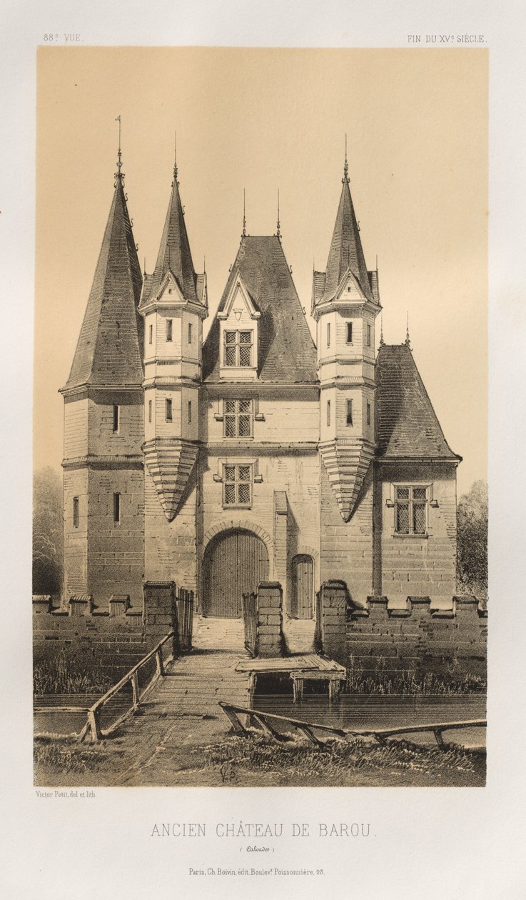 Arquitetura pitoresca ou monumentos do século XV. E XVI. Séculos: Castelos da França dos Séculos XV e XVI: Pl. 88, Castelo Velho de Barou (Calvados) de Victor Petit