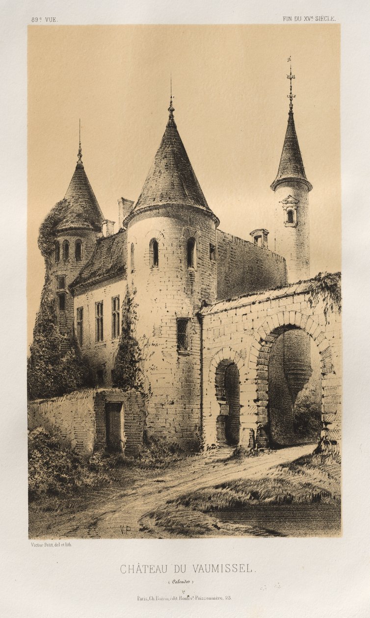 Arquitetura pitoresca ou monumentos do século XV. E XVI. Séculos: Castelos da França dos séculos XV e XVI: Pl. 89, Château du Vaumissel (Calvados) de Victor Petit