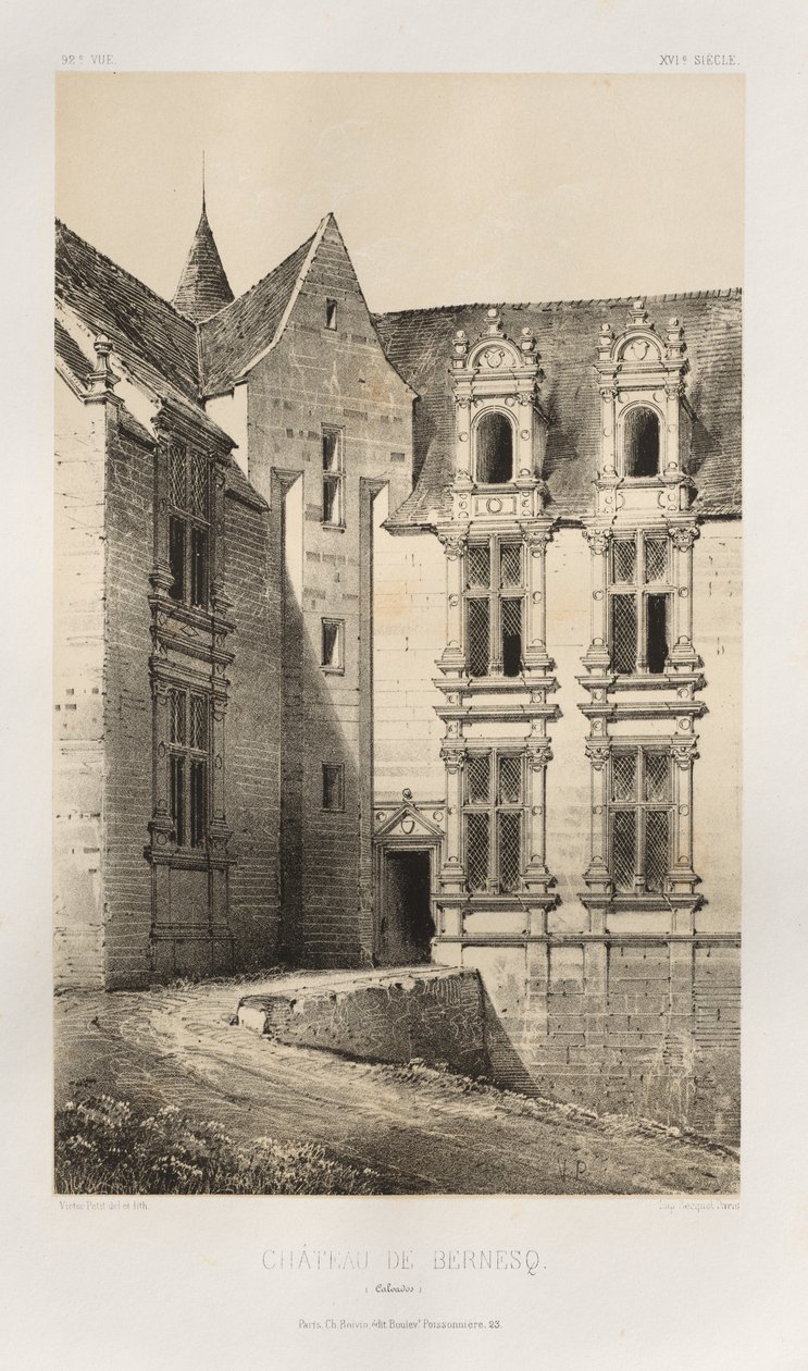 Arquitetura pitoresca ou monumentos do século XV. E XVI. Séculos: Castelos da França dos séculos XV e XVI: Pl. 92, Château de Bernesq (Calvados) de Victor Petit