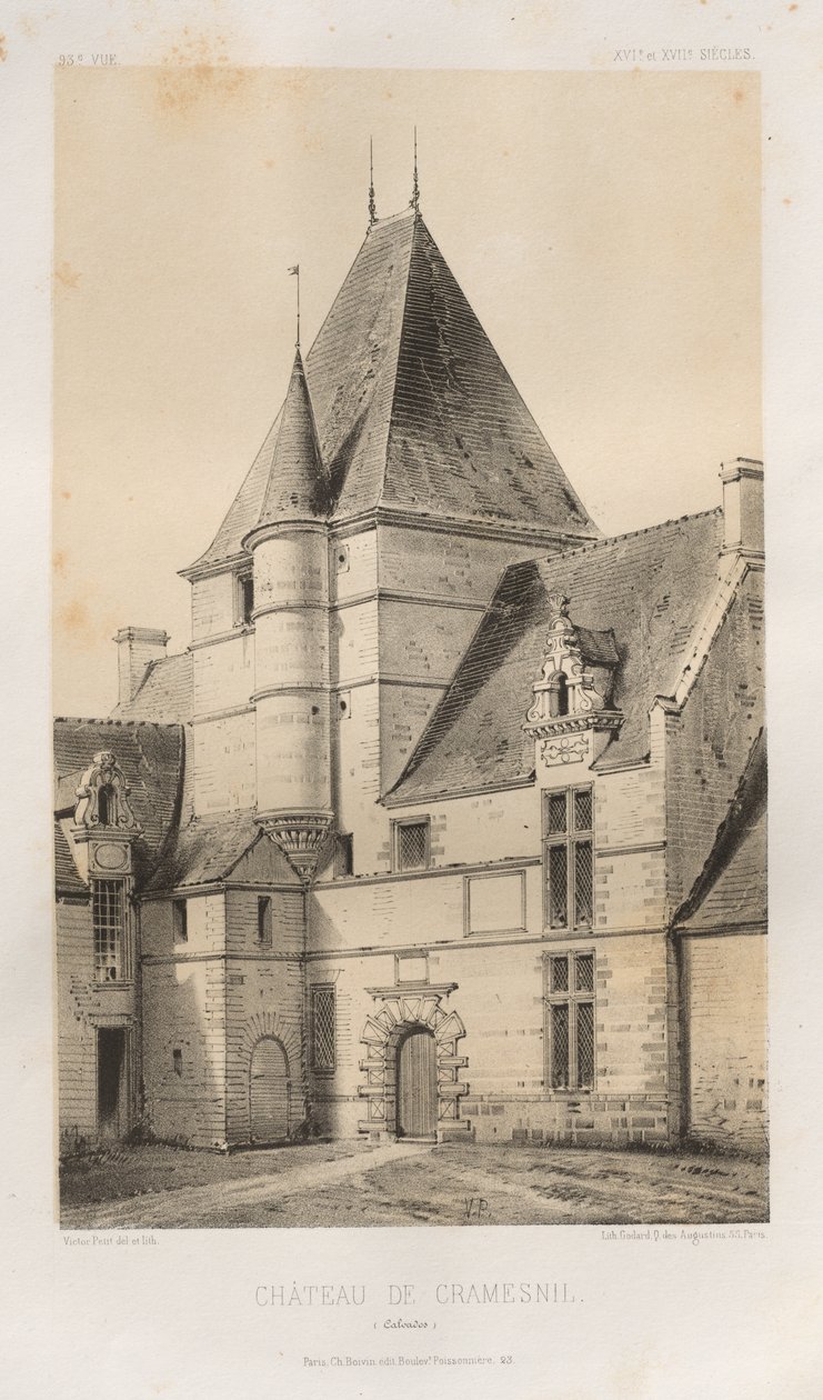 Arquitetura pitoresca ou monumentos do século XV. E XVI. Séculos: Castelos da França dos séculos XV e XVI: Pl. 93, Château de Cramesnil (Calvados) de Victor Petit