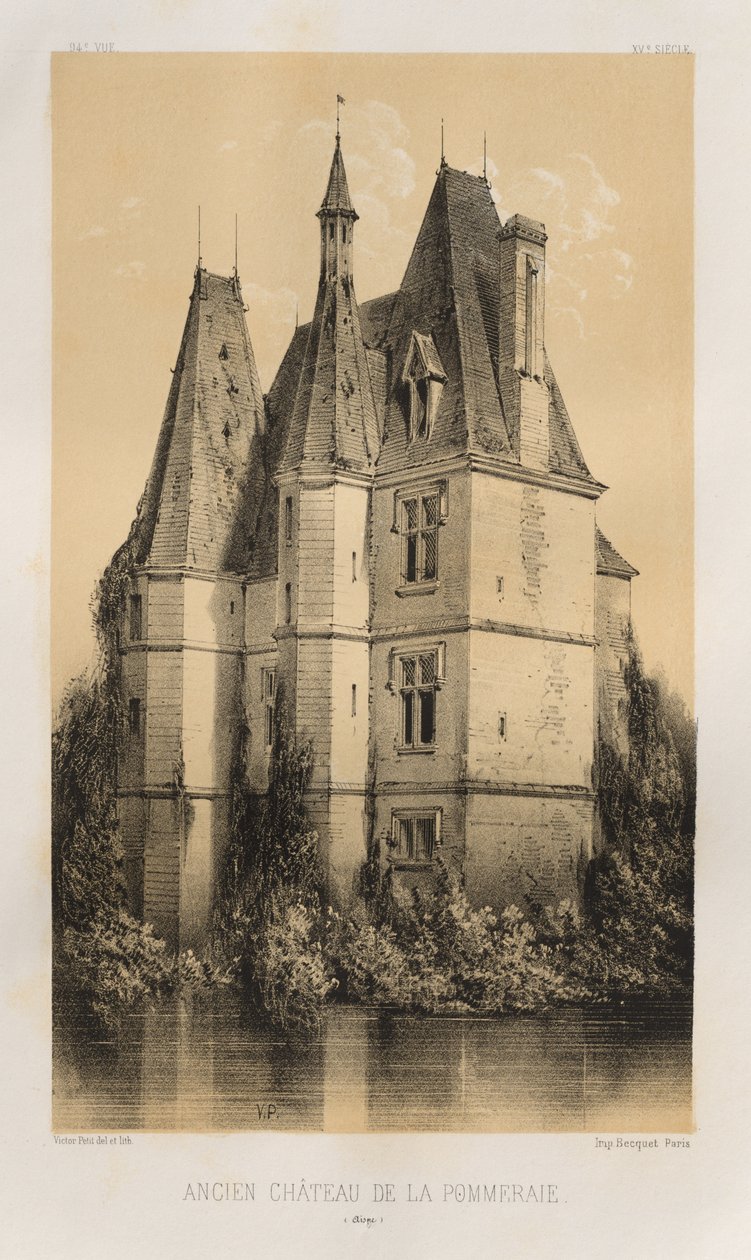 Arquitetura pitoresca ou monumentos do século XV. E XVI. Séculos: Castelos da França dos séculos XV e XVI: Pl. 94, Antigo Château de la Pommeraie (Aisne) de Victor Petit