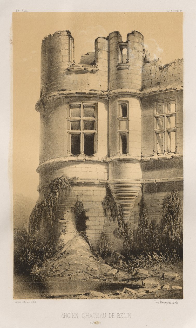 Arquitetura pitoresca ou monumentos do século XV. E XVI. Séculos: Castelos da França dos séculos XV e XVI: Pl. 99, Castelo Velho de Belin (Sarthe) de Victor Petit