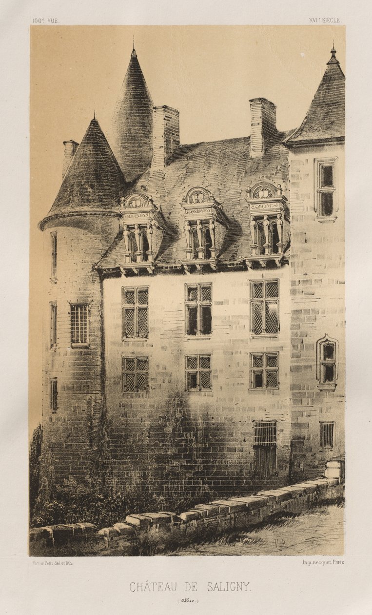 Arquitetura pitoresca ou monumentos do século XV. E XVI. Séculos: Châteaux da França dos séculos XV e XVI: Pl.100, Château de Saligny (Alliers) de Victor Petit