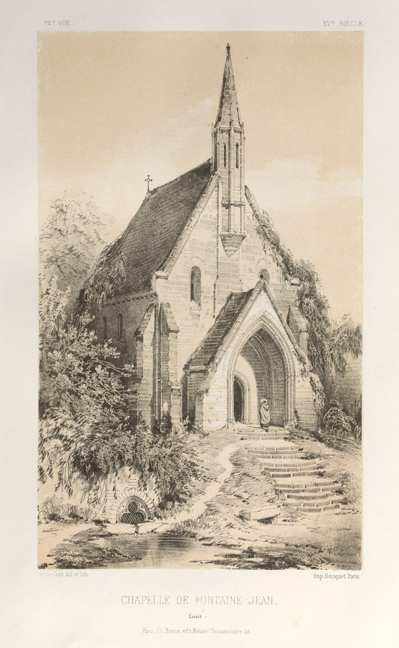 Arquitetura pitoresca ou monumentos do século XV. E XVI. Séculos: Chateaux De France dos séculos XV e XVI: Pl.22, Capela de Fontaine-Jean (Loiret) de Victor Petit