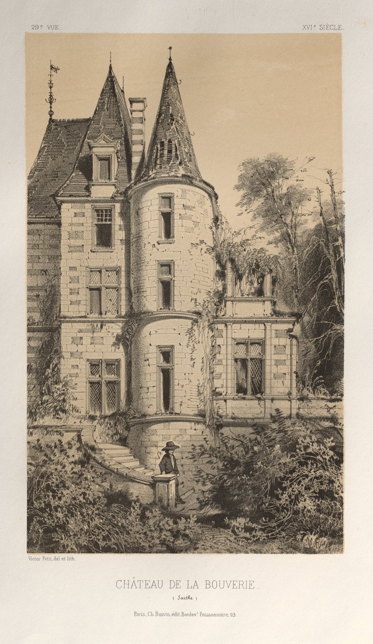 Arquitetura pitoresca ou monumentos do século XV. E XVI. Séculos: Castelos da França dos séculos XV e XVI: Pl. 29, Chateau De La Bouverie (Sarthe) de Victor Petit