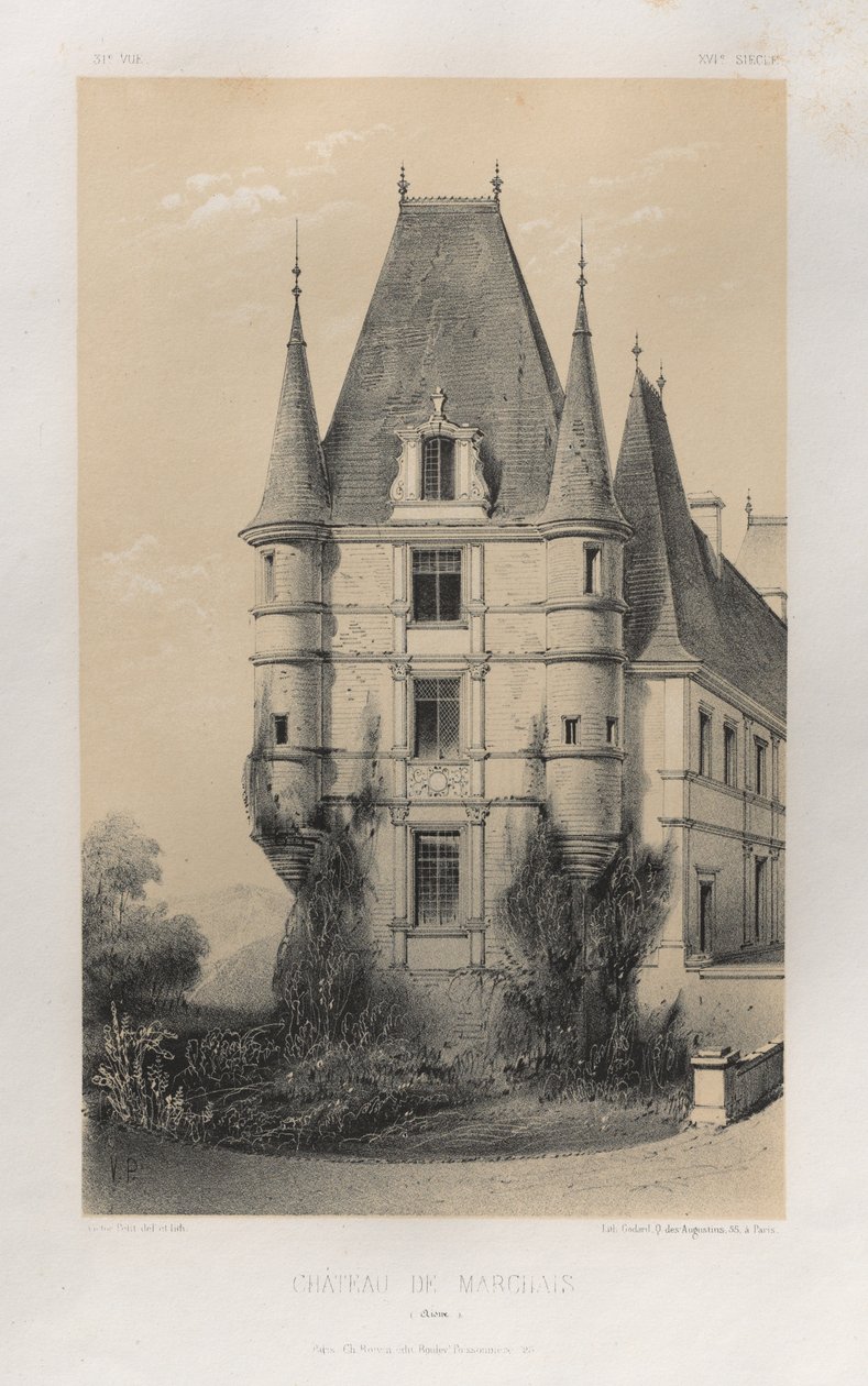 Arquitetura pitoresca ou monumentos do século XV. E XVI. Séculos: Chateaux De France dos séculos XV e XVI: Pl. 31, Château De Marchais (Aisne) de Victor Petit