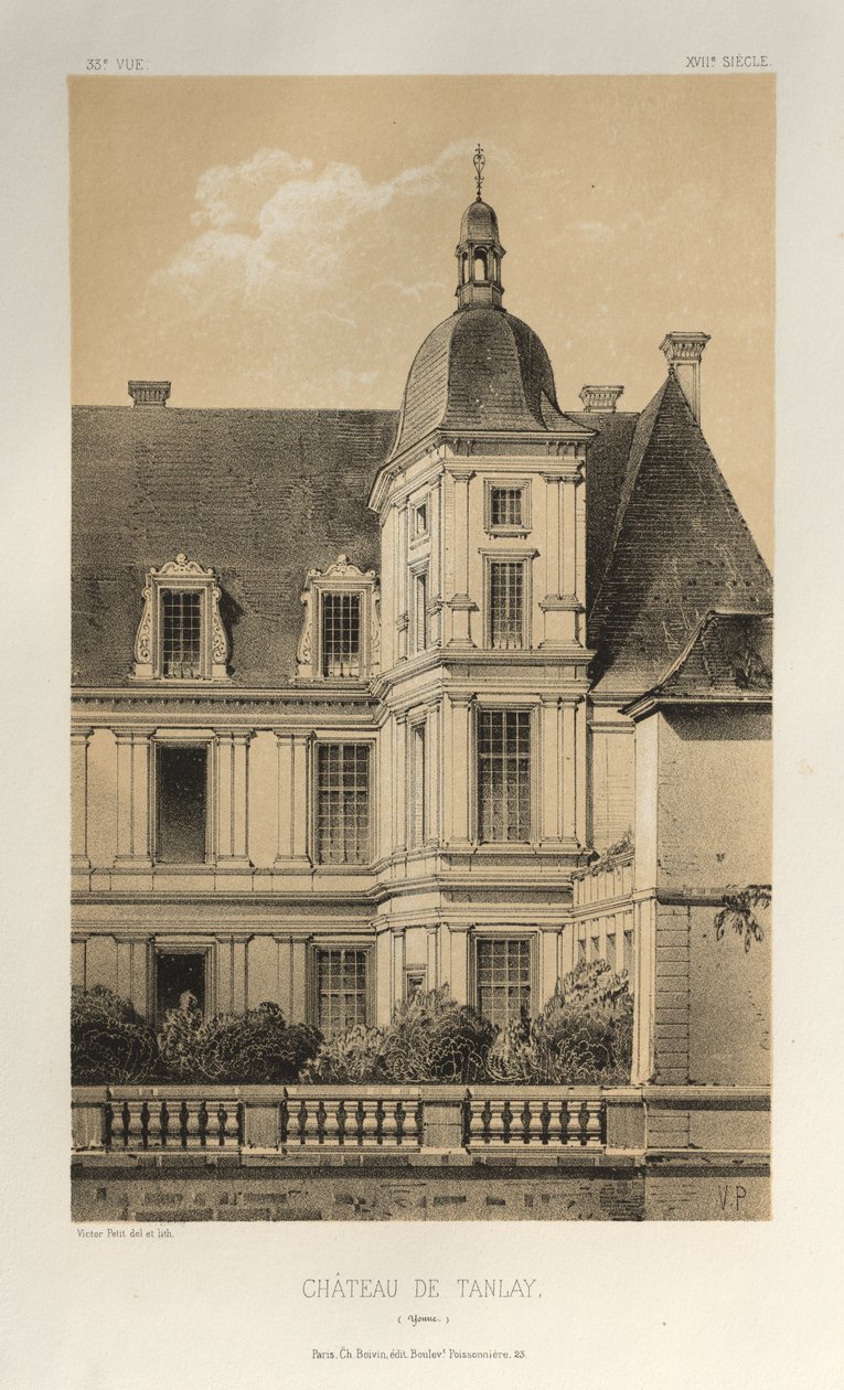 Arquitetura pitoresca ou monumentos do século XV. E XVI. Séculos: Chateaux De France dos séculos XV e XVI: Pl. 33, Château De Tanlay (Yonne) de Victor Petit