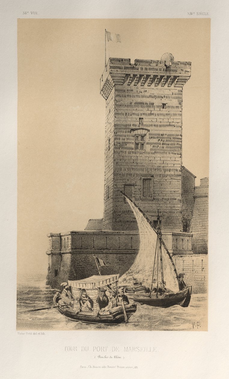 Arquitetura pitoresca ou monumentos do século XV. E XVI. Séculos: Castelos da França dos séculos XV e XVI: Pl. 34, Torre do Porto de Marselha (Bouches Du Rhône) de Victor Petit