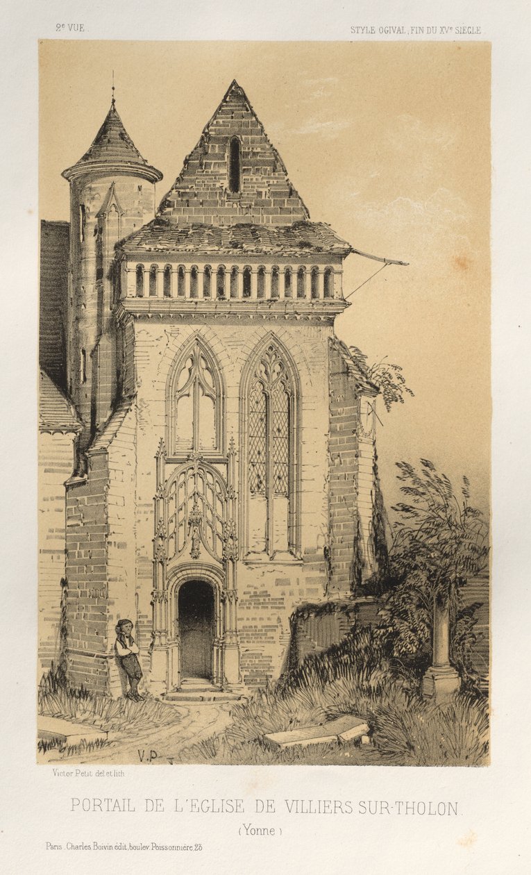 Arquitetura pitoresca ou monumentos do século XV. E XVI. Séculos: Chateaux De France dos séculos XV e XVI: Pl.2, Portal da Igreja de Villiers Sur-Tholon (Yonne) de Victor Petit