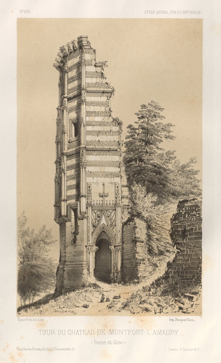 ... Pl. 3, Tour du Chateau de Montfort-lAmaury Seine-et-Oise, 1860. de Victor Petit