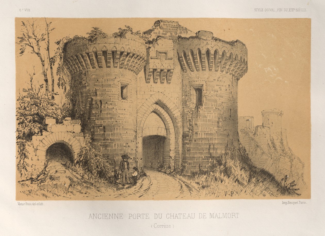 ... Pl. 6, Porta Velha do Castelo De Malmort Correze, 1860. de Victor Petit