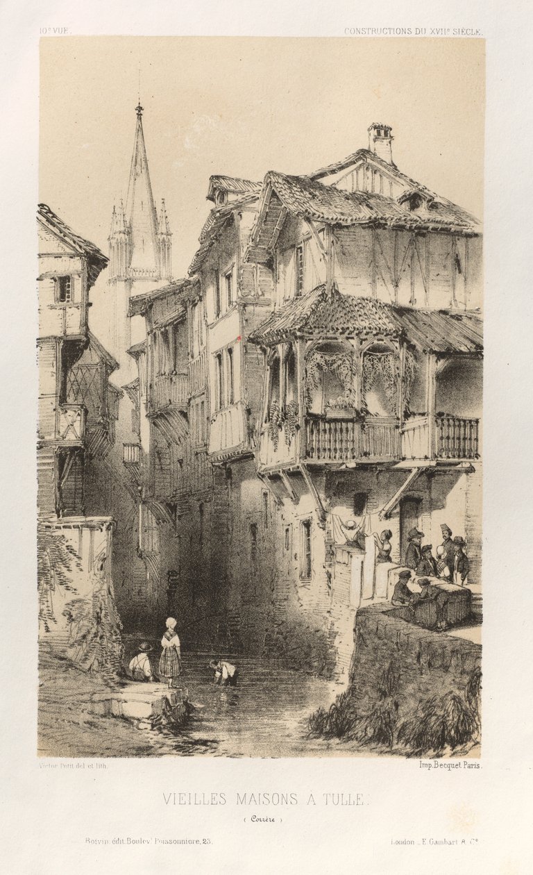 ... Pl. 10, Vielles Maisons A Tulle Correze, 1860. de Victor Petit