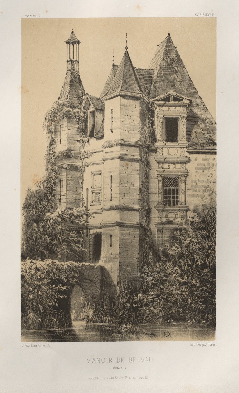 ... Pl. 78, Manoir de Belvau Corrèze, 1860. de Victor Petit