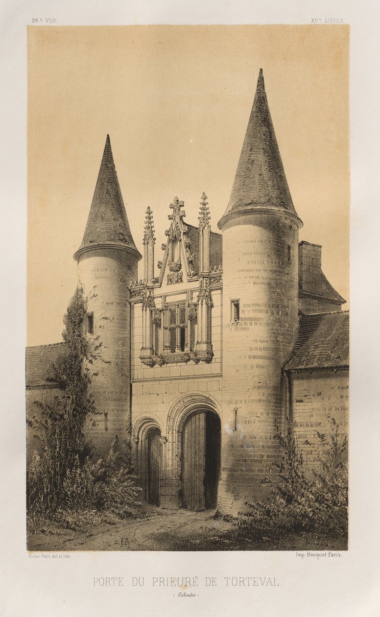 ... Pl. 96, Porte du Prieuré de Torteval Calvados, 1860. de Victor Petit