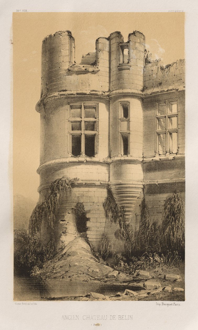 ... Pl. 99, antigo castelo de Belin Sarthe, 1860. de Victor Petit