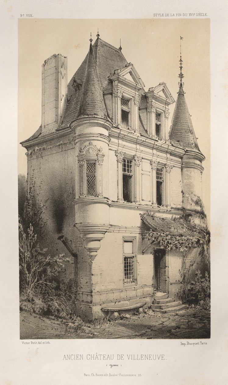 ... Pl. 9, Antigo Chateau de Villeneuve Yonne, 1860. de Victor Petit
