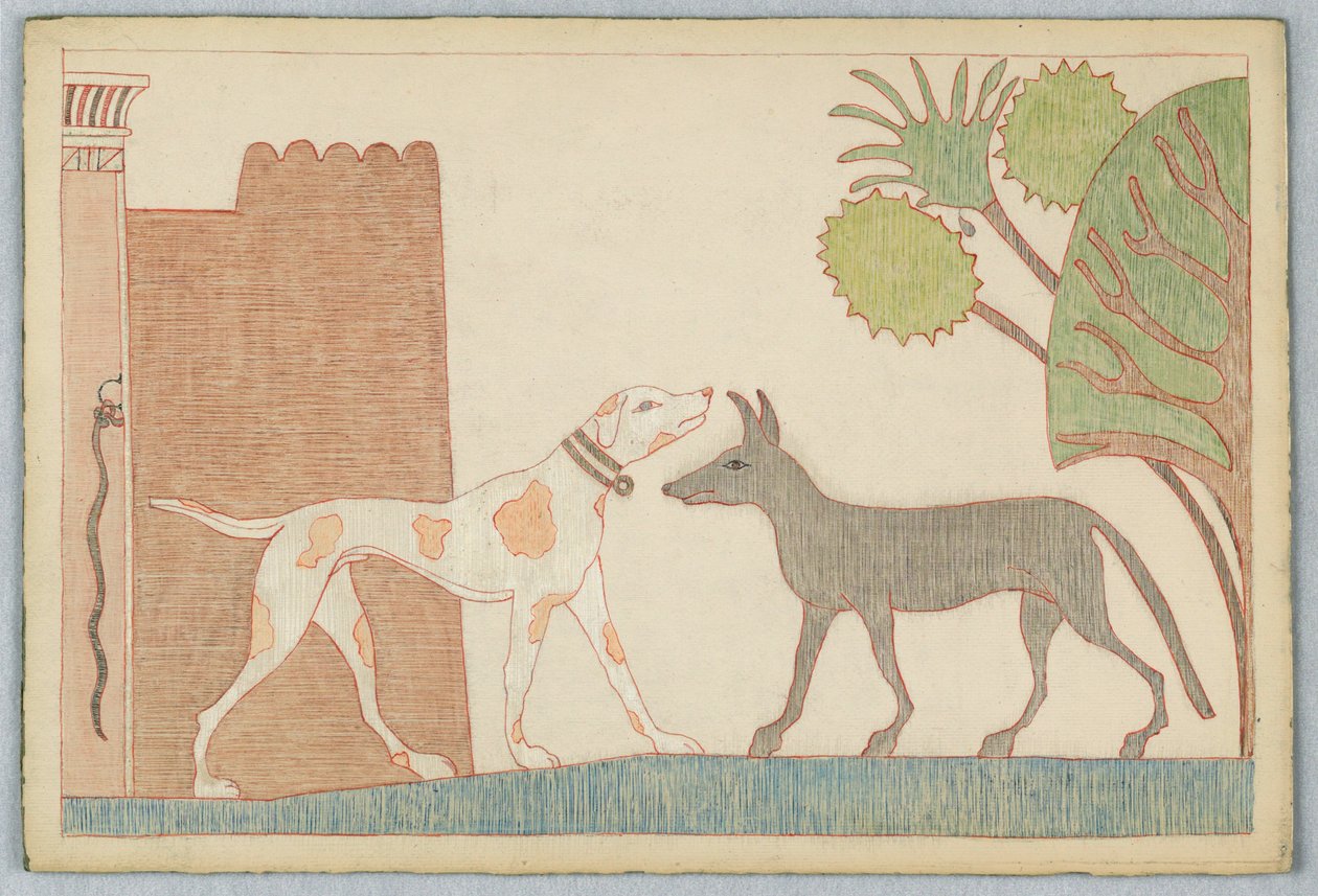 O cão e o lobo, ilustração para as fábulas de Esopo de Victor Wilbour