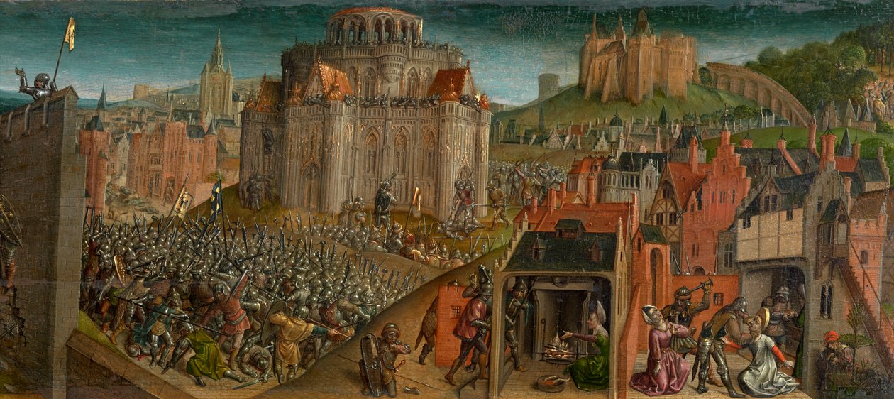 Conquista de Titus de Jerusalém (óleo sobre painel) (detalhe de 470981) de Vienna Master of Mary of Burgundy