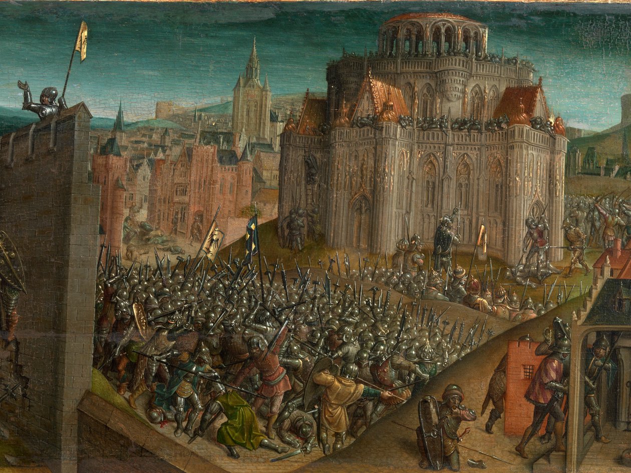 Conquista de Titus de Jerusalém (óleo sobre painel) (detalhe de 470981) de Vienna Master of Mary of Burgundy